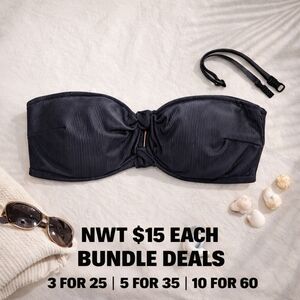 Shade & Shore Ribbed Bandeau Bikini Top 34DD Strapless Swim NWT